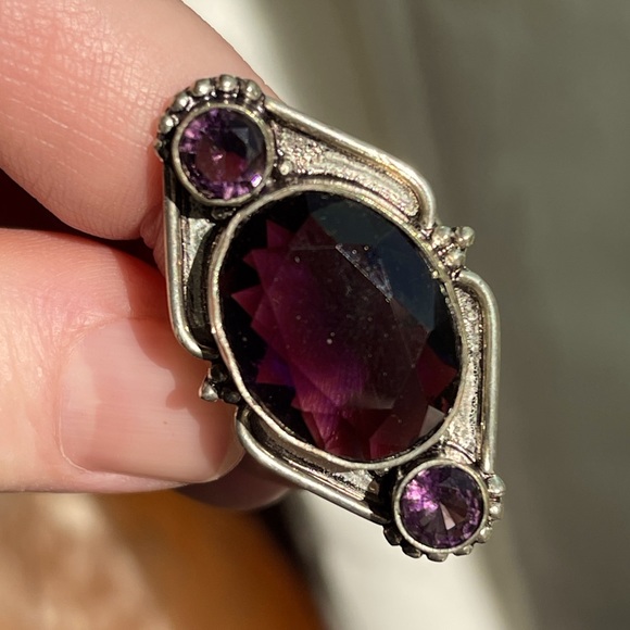 Amethyst and amethyst oxidized silver ring size 7 - Picture 3 of 6